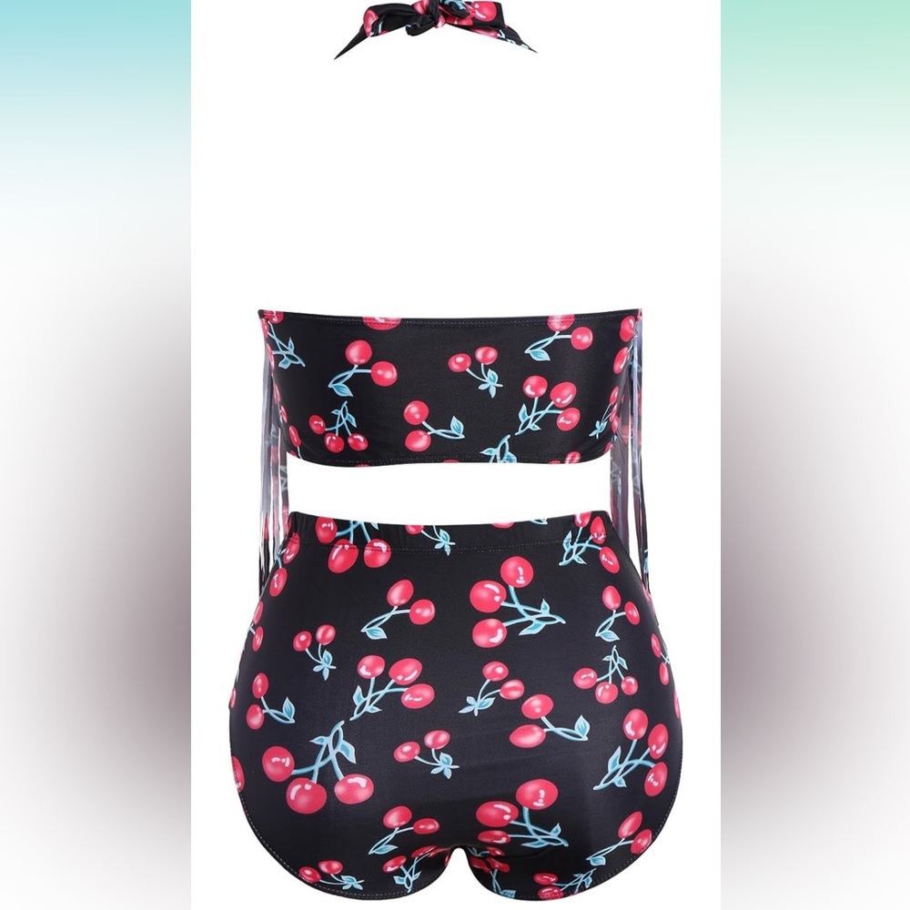 Women’s bathing suit. High waisted bottom. Cherry pattern. Like new condition